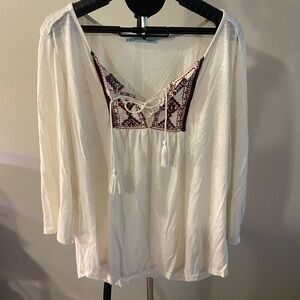 Maurices Cream and Brown Embroidered Blouse